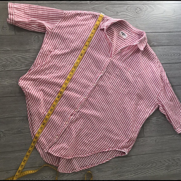 HOLDING HORSES Oversized Relaxed Fit Red and White Stripped Button Down Top - Picture 3 of 10